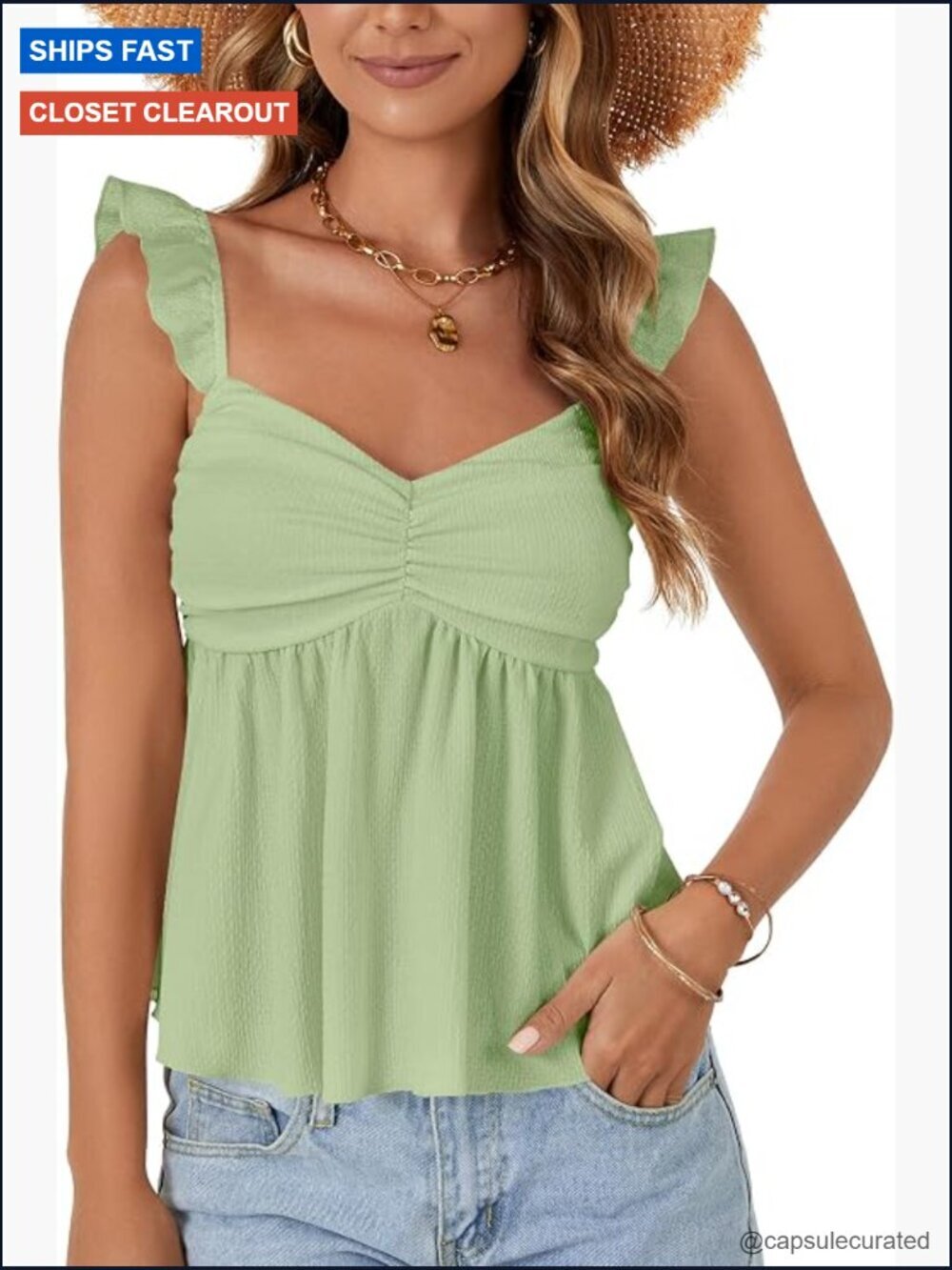 Ruffle Strap Babydoll Tank Top Sweetheart Peplum Camisole Sleeveless